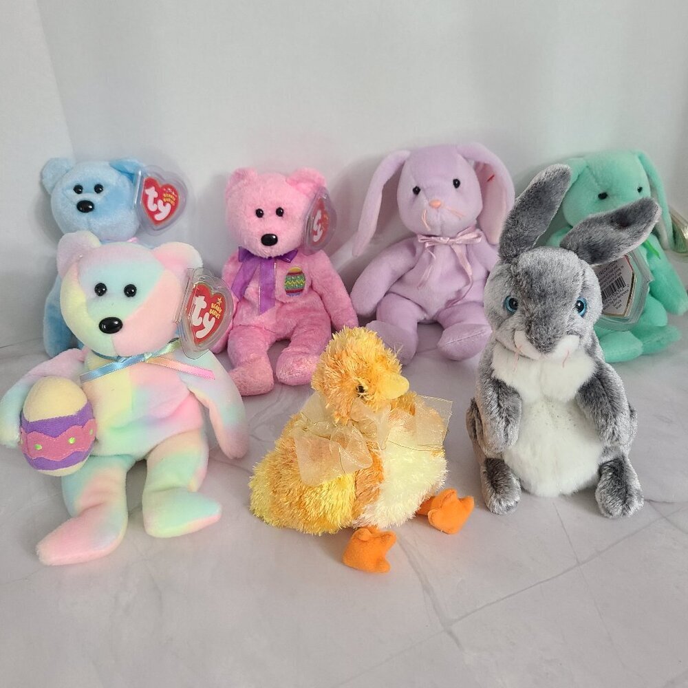 TY Beanie Babies Easter Lot of 7 Bears Bunnies Chickie Spring Theme